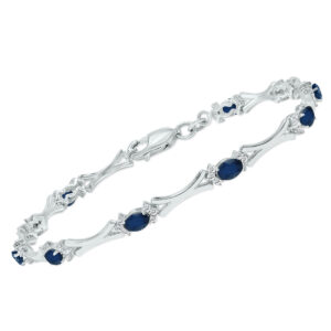 Sapphire and Natural Diamond Sculpted X Link Bracelet in.925 Sterling Silver- BRF61396SP