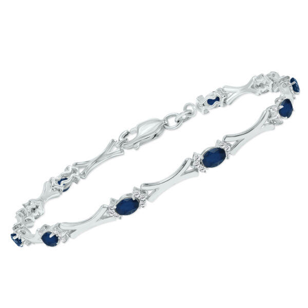 Sapphire and Natural Diamond Sculpted X Link Bracelet in.925 Sterling Silver- BRF61396SP