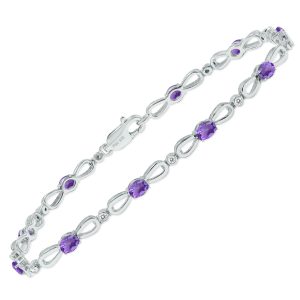 Amethyst and Natural Diamond Ribbon Loop Bracelet in.925 Sterling Silver- BRF61397AM