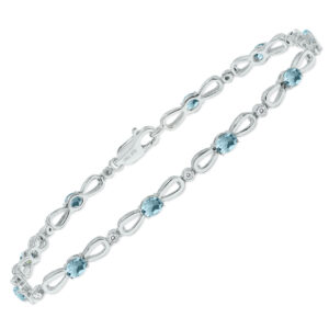 Aquamarine and Natural Diamond Ribbon Loop Bracelet in.925 Sterling Silver- BRF61397AQ