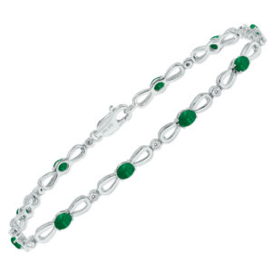 Emerald and Natural Diamond Ribbon Loop Bracelet in.925 Sterling Silver- BRF61397EM