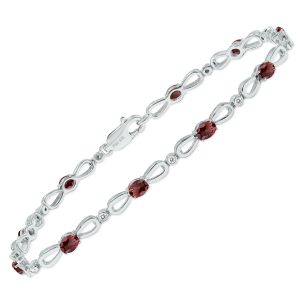 Garnet and Natural Diamond Ribbon Loop Bracelet in.925 Sterling Silver- BRF61397GT
