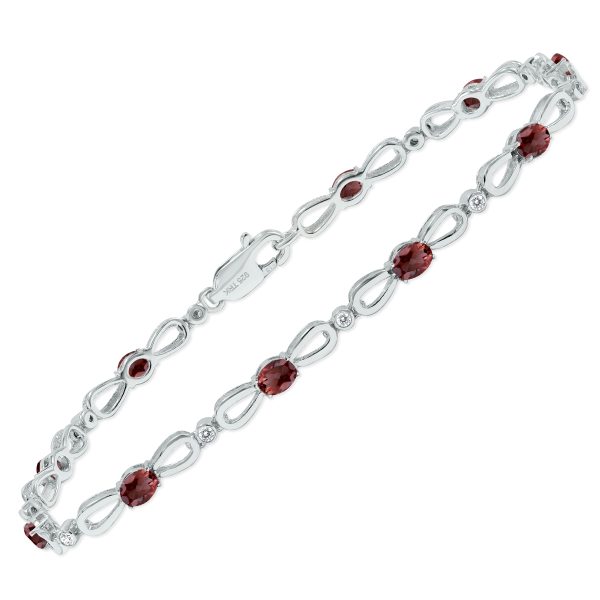 Garnet and Natural Diamond Ribbon Loop Bracelet in.925 Sterling Silver- BRF61397GT