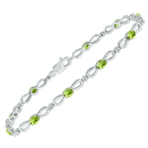Peridot and Natural Diamond Ribbon Loop Bracelet in.925 Sterling Silver- BRF61397PD