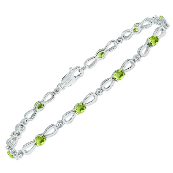 Peridot and Natural Diamond Ribbon Loop Bracelet in.925 Sterling Silver- BRF61397PD