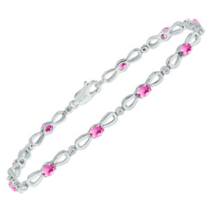 Pink Topaz and Natural Diamond Ribbon Loop Bracelet in.925 Sterling Silver- BRF61397PZ