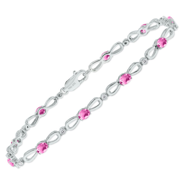 Pink Topaz and Natural Diamond Ribbon Loop Bracelet in.925 Sterling Silver- BRF61397PZ