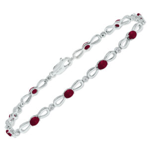Ruby and Natural Diamond Ribbon Loop Bracelet in.925 Sterling Silver- BRF61397RB