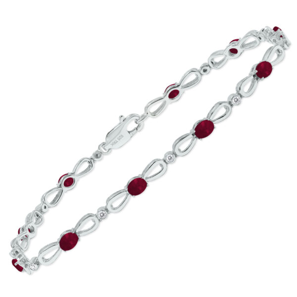 Ruby and Natural Diamond Ribbon Loop Bracelet in.925 Sterling Silver- BRF61397RB