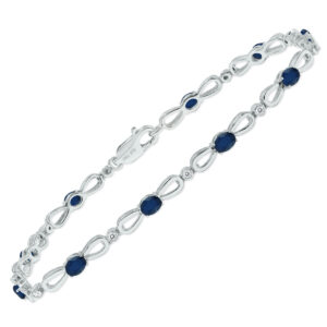 Sapphire and Natural Diamond Ribbon Loop Bracelet in.925 Sterling Silver- BRF61397SP