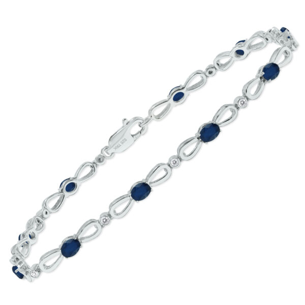 Sapphire and Natural Diamond Ribbon Loop Bracelet in.925 Sterling Silver- BRF61397SP