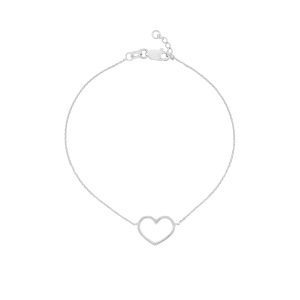 14K Solid White Gold Open Heart Bracelet- BRF61417