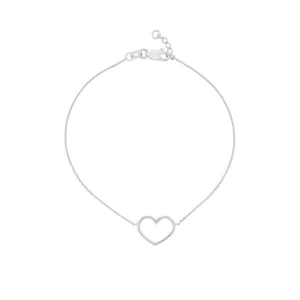 14K Solid White Gold Open Heart Bracelet- BRF61417