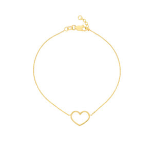 14K Solid Yellow Gold Open Heart Bracelet- BRF61419