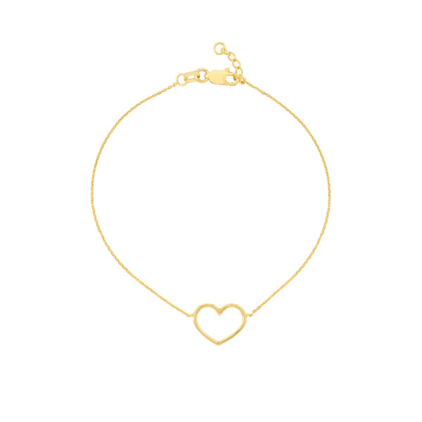 14K Solid Yellow Gold Open Heart Bracelet- BRF61419