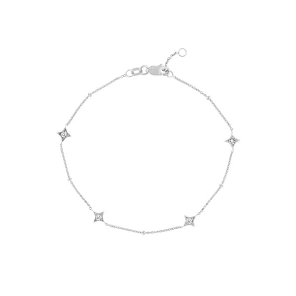 14K Solid White Gold 1/8 CTW Natural Diamond Star Bracelet- BRF61466