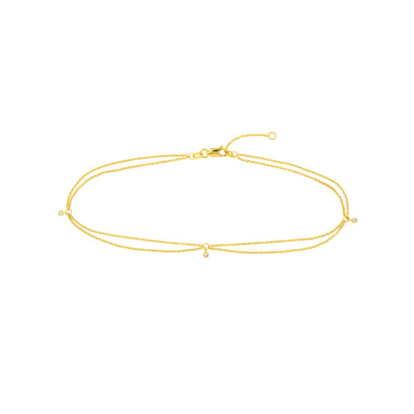 14K Solid Yellow Gold 1/20 CTW Natural Diamond Double Strand Anklet- BRF61472