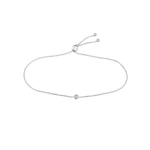 14K Solid White Gold Mini Natural Diamond Bolo Bracelet- BRF61491
