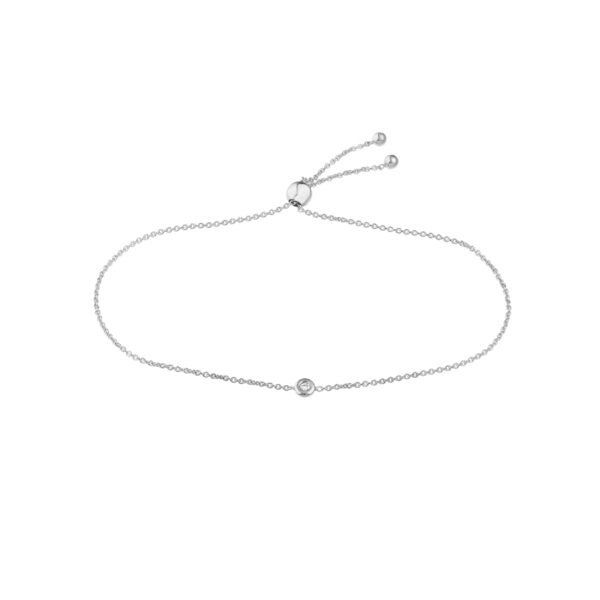 14K Solid White Gold Mini Natural Diamond Bolo Bracelet- BRF61491