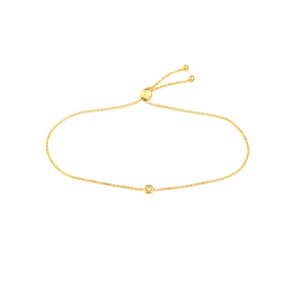14K Solid Yellow Gold Mini Natural Diamond Bolo Bracelet- BRF61493