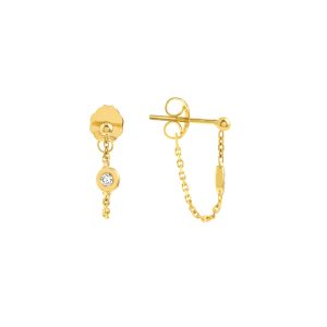 14K Solid Yellow Gold and 1/20 CTW Drape Chain Earring- ERF61507