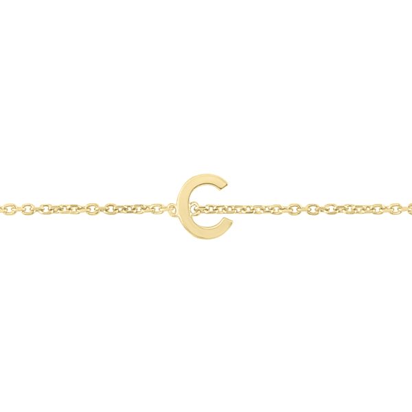 14K Solid Yellow Gold C Mini Initial Bracelet- BRF62127