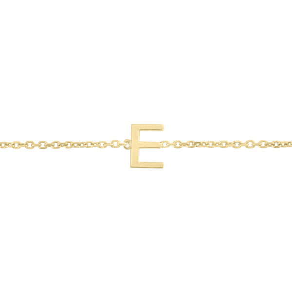 14K Solid Yellow Gold E Mini Initial Bracelet- BRF62129