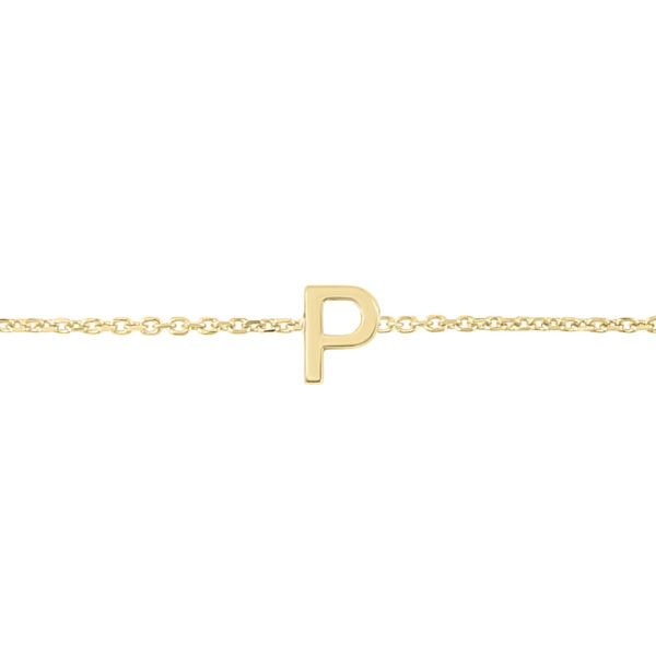 14K Solid Yellow Gold P Mini Initial Bracelet- BRF62140