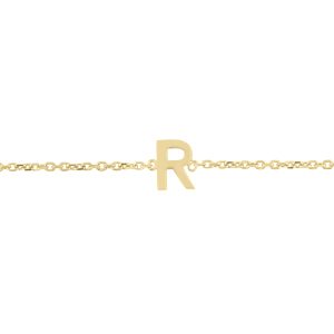 14K Solid Yellow Gold R Mini Initial Bracelet- BRF62142
