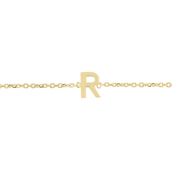 14K Solid Yellow Gold R Mini Initial Bracelet- BRF62142
