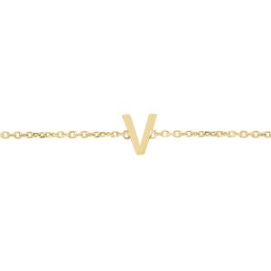 14K Solid Yellow Gold V Mini Initial Bracelet- BRF62146