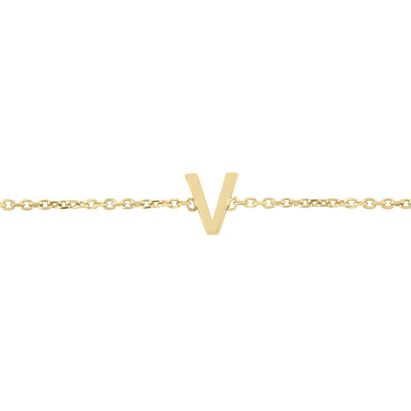 14K Solid Yellow Gold V Mini Initial Bracelet- BRF62146