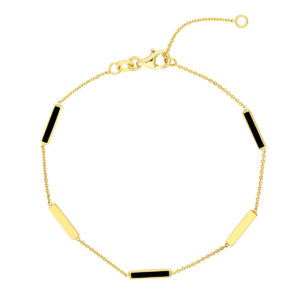 14K Solid Yellow Gold Black Enamel Alternating Bar Bracelet- BRF62226