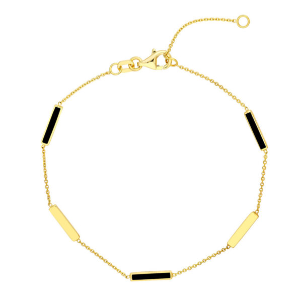 14K Solid Yellow Gold Black Enamel Alternating Bar Bracelet- BRF62226