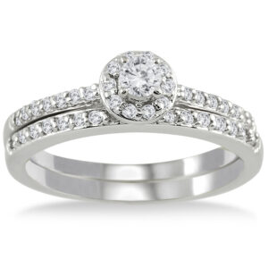 1/2 Carat TW Diamond Halo Bridal Set in 10K White Gold- BSS50421
