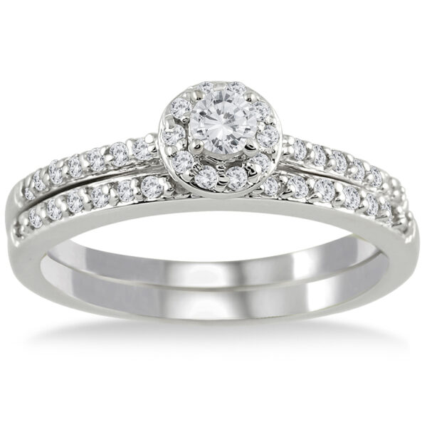 1/2 Carat TW Diamond Halo Bridal Set in 10K White Gold- BSS50421