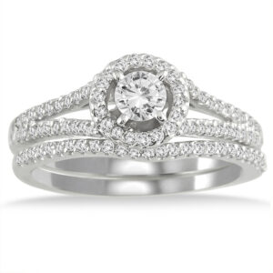 3/4 Carat TW Halo Diamond Bridal Set in 10K White Gold- BSS50462