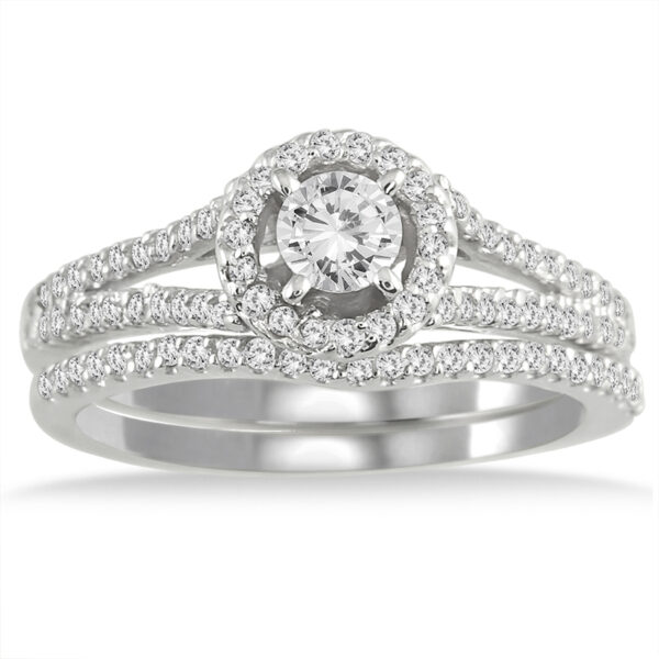 3/4 Carat TW Halo Diamond Bridal Set in 10K White Gold- BSS50462