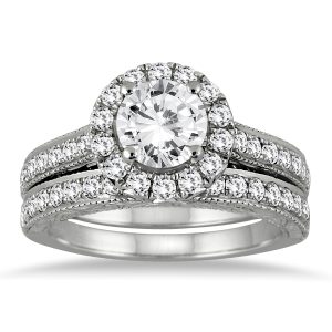 AGS Certified 2 Carat TW Diamond Halo Bridal Set in 14K White Gold (H-I Color, I1-I2 Clarity)- BSS50946AGS2