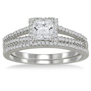 4/5 Carat TW Princess Cut Diamond Bridal Set in 10K White Gold- BSS50615