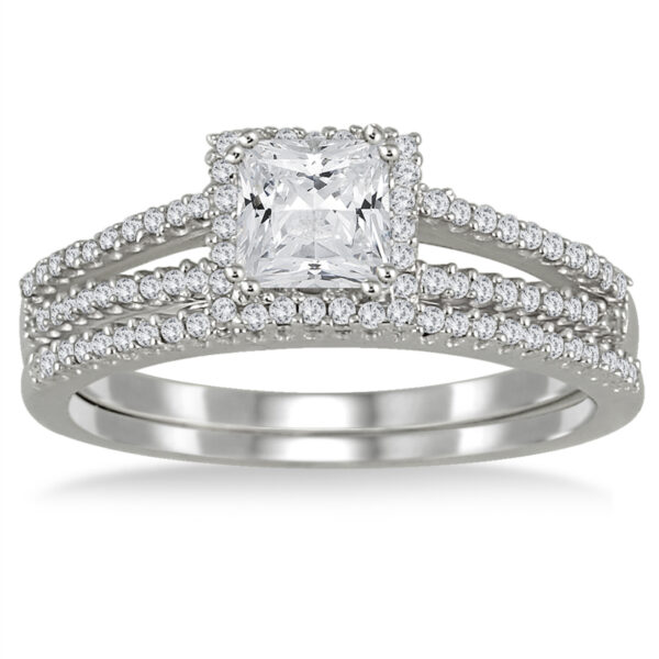 4/5 Carat TW Princess Cut Diamond Bridal Set in 10K White Gold- BSS50615