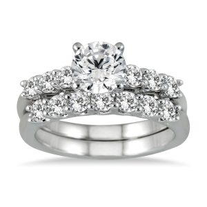 AGS Certified 1 7/8 Carat Diamond Bridal Set in 14K White Gold (I-J Color, I2-I3 Clarity)- BSS50912AGS1