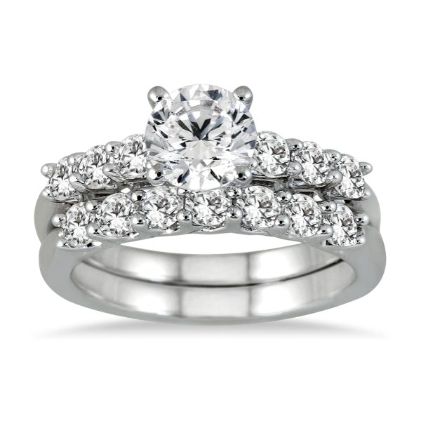 AGS Certified 1 7/8 Carat Diamond Bridal Set in 14K White Gold (I-J Color, I2-I3 Clarity)- BSS50912AGS1