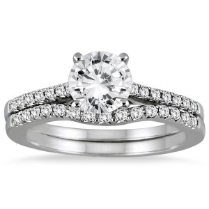 AGS Certified 1 Carat TW Diamond Bridal Set in 14K White Gold (H-I Color, I1-I2 Clarity)- BSS50919AGS2