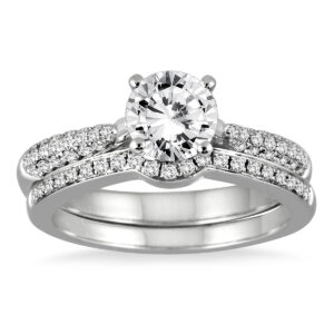 AGS Certified 1 1/2 Carat Pave Diamond Bridal Set in 14K White Gold (I-J Color, I2-I3 Clarity)- BSS50934AGS1