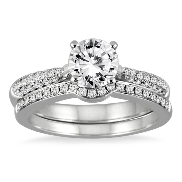 AGS Certified 1 1/2 Carat Pave Diamond Bridal Set in 14K White Gold (I-J Color, I2-I3 Clarity)- BSS50934AGS1