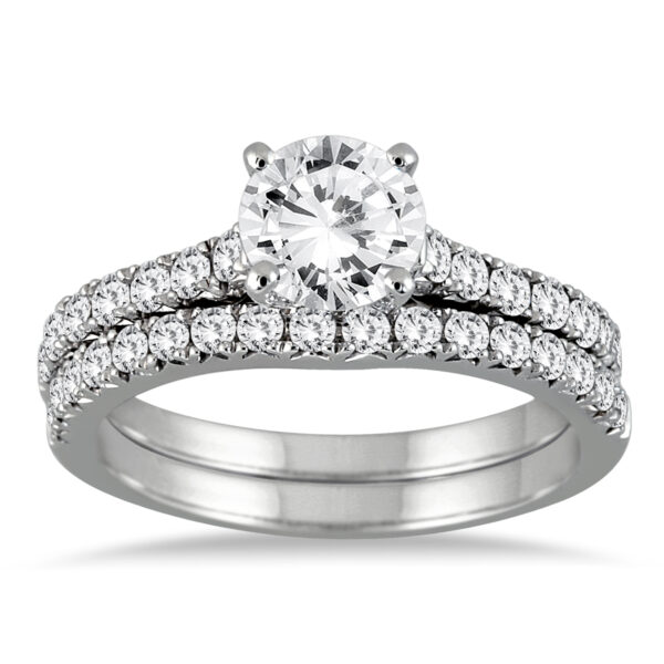AGS Certified 1 1/4 Carat TW Diamond Bridal Set in 14K White Gold (J-K Color, I2-I3 Quality)- BSS50948