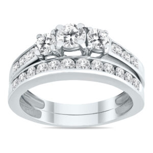 1 1/2 Carat TW Three Stone Diamond Bridal Set in 10K White Gold- BSS51159