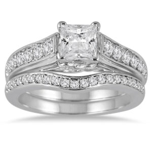 1 1/2 Carat TW Princess Diamond Bridal Set in 14K White Gold- BSS51222