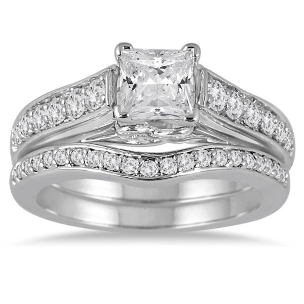 1 1/2 Carat TW Princess Diamond Bridal Set in 14K White Gold- BSS51222